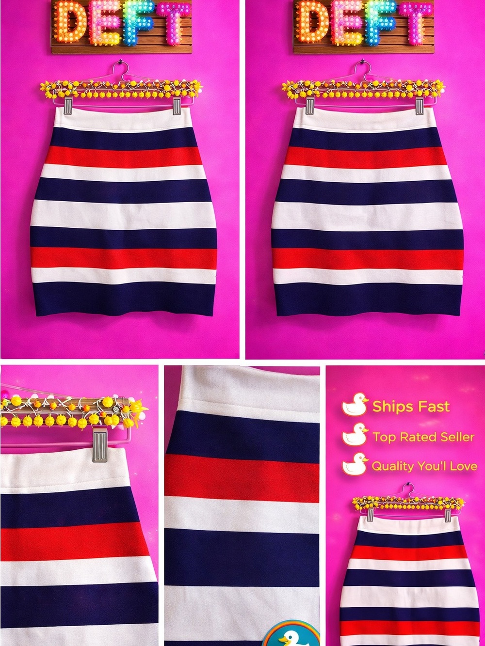 Striped Navy, Red & White Pencil Skirt